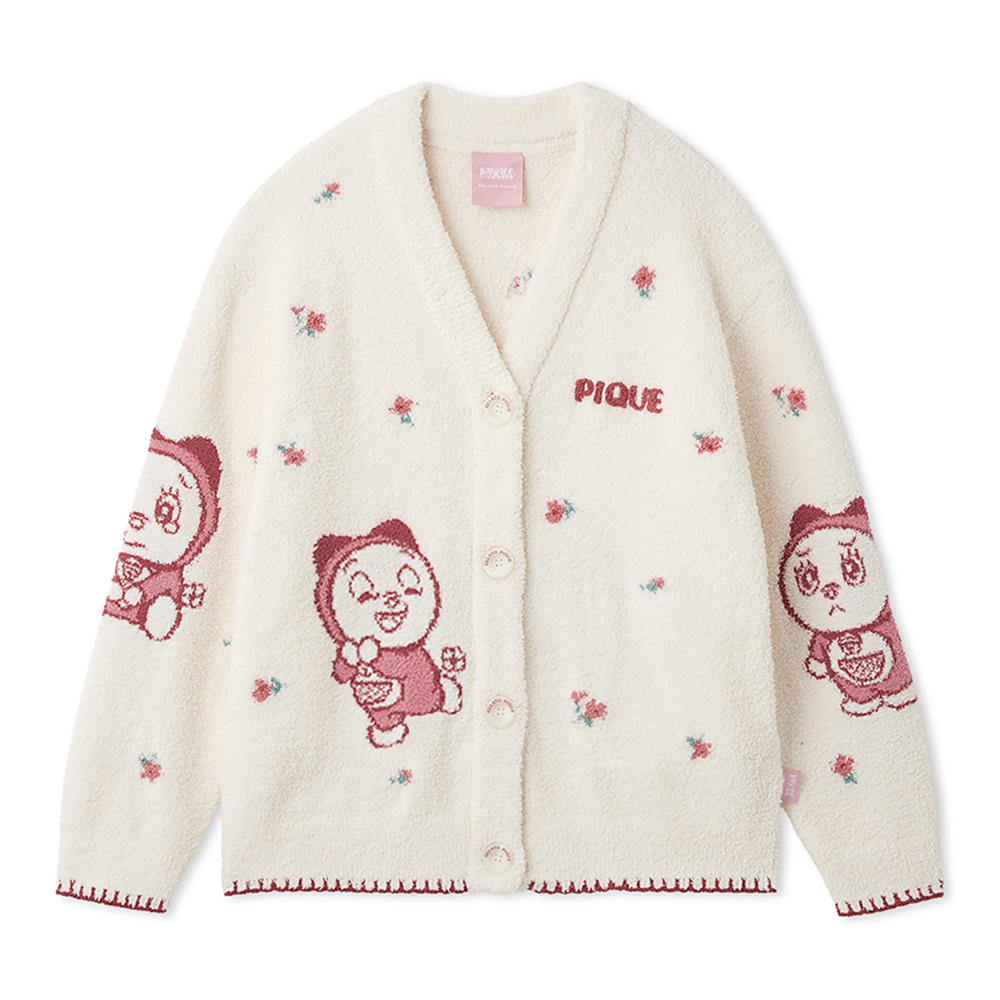 【ドラえもん】【レディース】ベビモコジャガードカーディガン RED