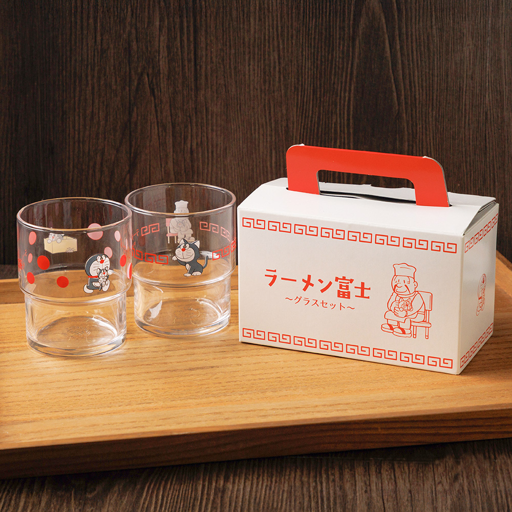 ドラえもん カムカムキャットフードを食べた猫シリーズ ラーメン富士のグラスセット